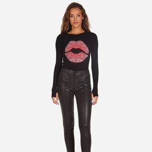 Lauren Moshi Top Womens Size Small Mckinley Bandana Lip Black Supima Cotton‎ New